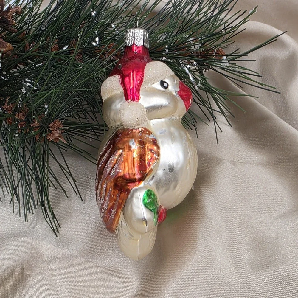 VTG‎ Czech Glass Parrot Bird Christmas Ornament Red Santa Hat Poland Style
